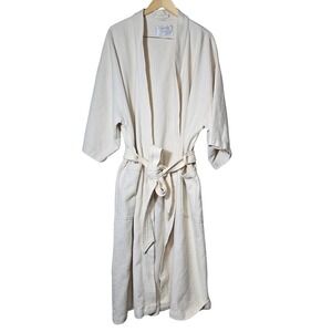 Monarch Cypress Cream Waffle Weave Spa Robe OSFM Cotton Blend Kimono Belted
